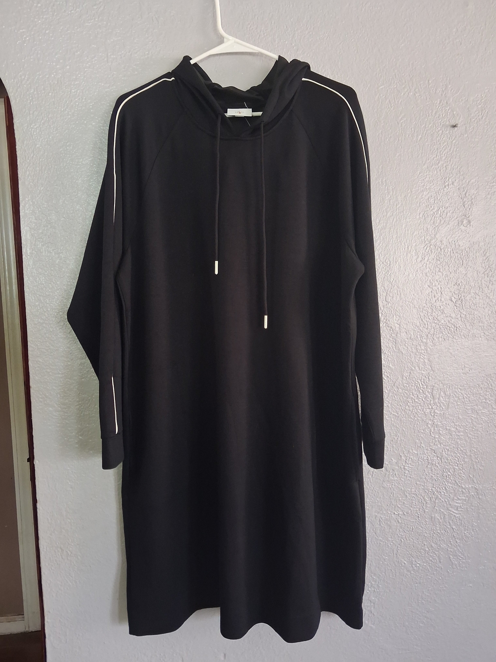 J Jill Fit NWT Hooded Sweatshirt Dress Athleasure Black White Stripe 2X